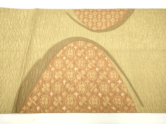 平和屋着物◎太鼓柄袋帯　ふくれ織　幾何学花文　正絹　逸品　DAAZ8574qa