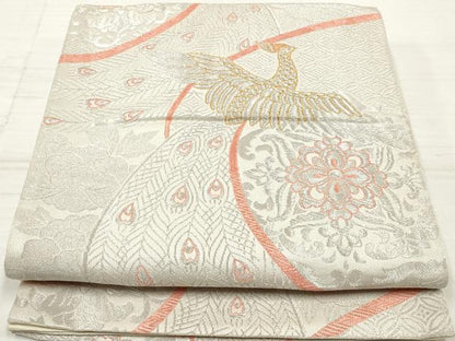 平和屋着物◎六通柄袋帯　孔雀花文　金銀糸　正絹　逸品　DAAZ8578qa