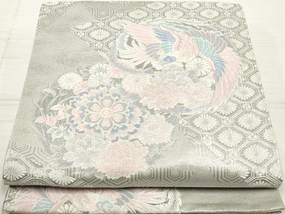 平和屋着物◎六通柄袋帯　唐織　九百錦　鳳凰花丸文　プラチナ箔　正絹　逸品　DAAZ8579qa