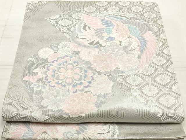 平和屋着物◎六通柄袋帯　唐織　九百錦　鳳凰花丸文　プラチナ箔　正絹　逸品　DAAZ8579qa
