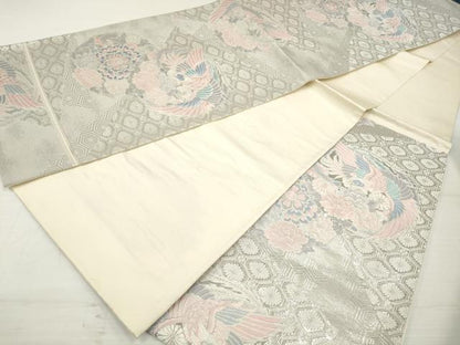 平和屋着物◎六通柄袋帯　唐織　九百錦　鳳凰花丸文　プラチナ箔　正絹　逸品　DAAZ8579qa
