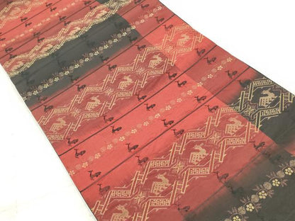 平和屋着物◎全通柄　京袋帯　有栖川横段花文　黒地　金糸　正絹　逸品　DAAZ8603qa