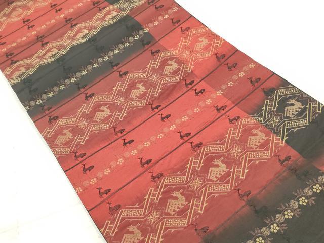 平和屋着物◎全通柄　京袋帯　有栖川横段花文　黒地　金糸　正絹　逸品　DAAZ8603qa