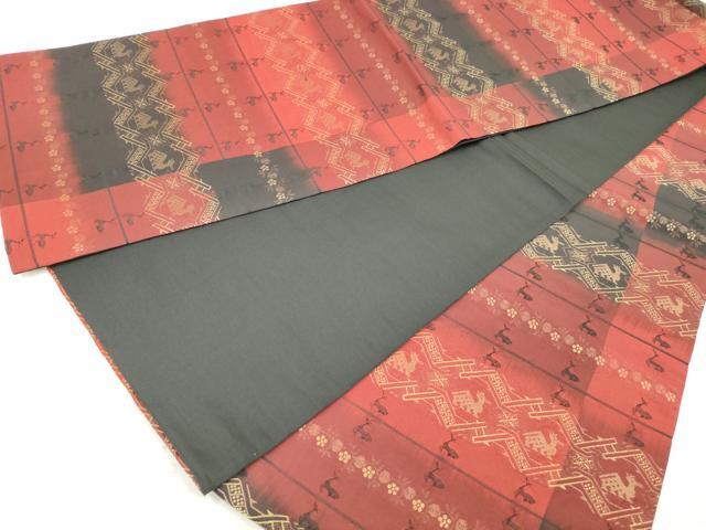 平和屋着物◎全通柄　京袋帯　有栖川横段花文　黒地　金糸　正絹　逸品　DAAZ8603qa