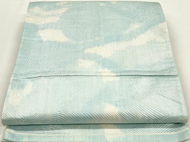 平和屋着物◎全通柄袋帯　立波文　銀糸　正絹　逸品　DAAZ8610qa