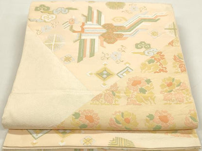 平和屋着物◎六通柄袋帯　飛鶴花文　兎　金糸　正絹　逸品　DAAZ8613qa
