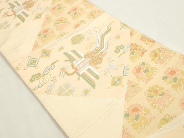平和屋着物◎六通柄袋帯　飛鶴花文　兎　金糸　正絹　逸品　DAAZ8613qa