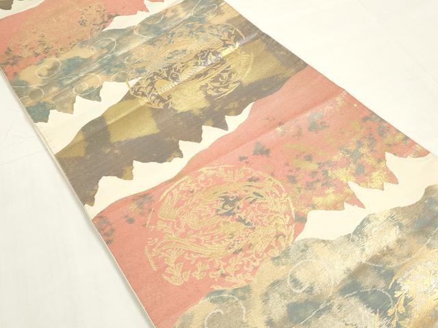 平和屋着物◎六通柄袋帯　花鳥丸文　鳳凰　金糸　引箔　正絹　逸品　DAAZ8615qa