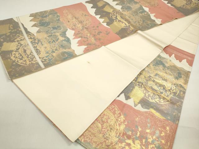 平和屋着物◎六通柄袋帯　花鳥丸文　鳳凰　金糸　引箔　正絹　逸品　DAAZ8615qa