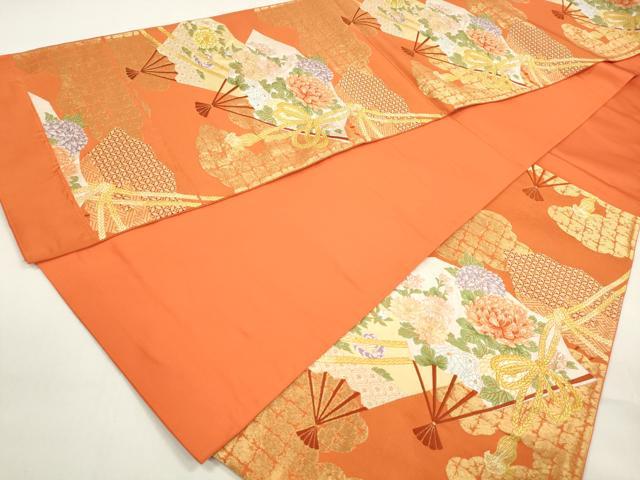 平和屋着物◎六通柄袋帯　唐織　扇面花文　金糸　正絹　逸品　DAAZ8616qa