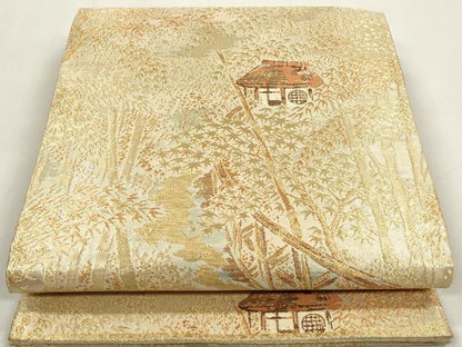 平和屋着物◎佐賀錦 六通柄袋帯 風景笹竹文 金糸 正絹 逸品 DAAZ8628qa