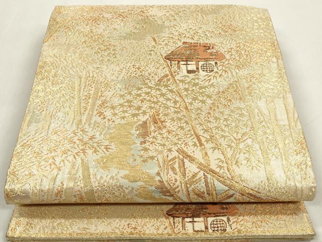 平和屋着物◎佐賀錦 六通柄袋帯 風景笹竹文 金糸 正絹 逸品 DAAZ8628qa