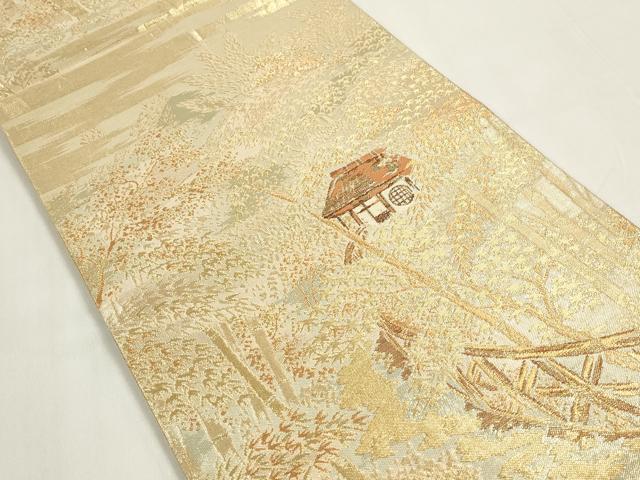平和屋着物◎佐賀錦 六通柄袋帯 風景笹竹文 金糸 正絹 逸品