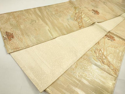 平和屋着物◎佐賀錦 六通柄袋帯 風景笹竹文 金糸 正絹 逸品 DAAZ8628qa