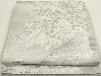 平和屋着物◎六通柄袋帯 重ね山花文 銀糸 正絹 逸品 DAAZ8639qa