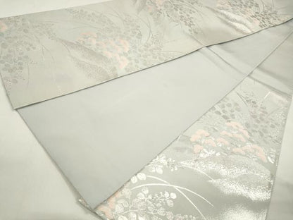 平和屋着物◎六通柄袋帯 重ね山花文 銀糸 正絹 逸品 DAAZ8639qa