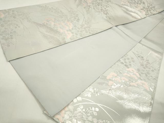 平和屋着物◎六通柄袋帯 重ね山花文 銀糸 正絹 逸品 DAAZ8639qa