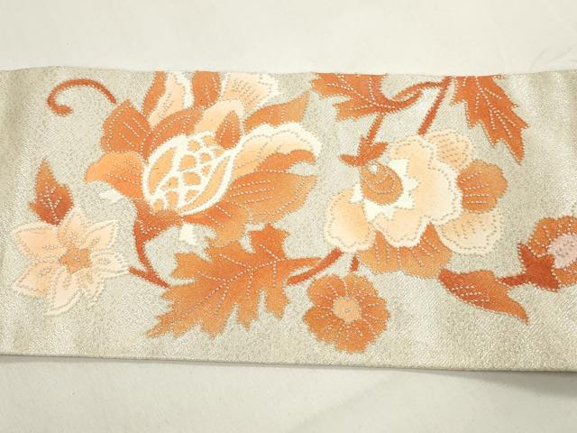 高級 名古屋帯 正絹 お太鼓柄 相良刺繍 中国刺繍 付け下げ 色無地 平和屋着物◎中国三大刺繍 相良刺繍 九寸名古屋帯 更紗花