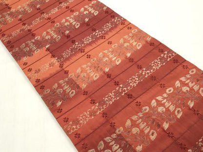 平和屋着物◎両面　全通柄袋帯　舞花横段文　金糸　正絹　逸品　DAAZ8649qa