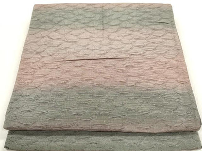 平和屋着物◎全通柄袋帯　ふくれ織　横段文　正絹　逸品　DAAZ8651qa