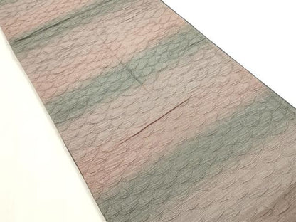 平和屋着物◎全通柄袋帯　ふくれ織　横段文　正絹　逸品　DAAZ8651qa