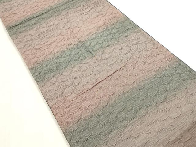 平和屋着物◎全通柄袋帯　ふくれ織　横段文　正絹　逸品　DAAZ8651qa