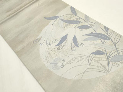 平和屋着物◎太鼓柄袋帯　花蝶文　銀糸　正絹　逸品　DAAZ8655qa