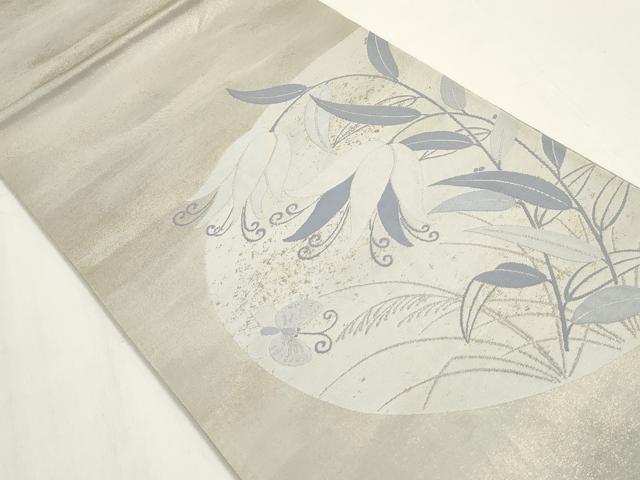 平和屋着物◎太鼓柄袋帯　花蝶文　銀糸　正絹　逸品　DAAZ8655qa