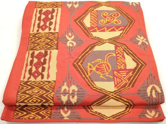 平和屋着物◎六通柄袋帯　幾何学文　正絹　逸品　DAAZ8670qa