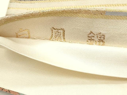 平和屋着物◎六通柄袋帯　更紗横段文　白鳳錦　金糸　正絹　逸品　DAAZ8672qa
