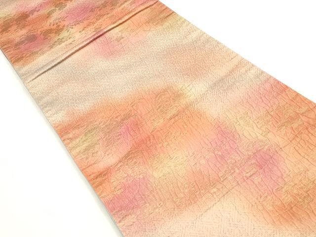 平和屋着物◎全通柄袋帯　ふくれ織　草花文　金糸　正絹　逸品　DAAZ8673qa