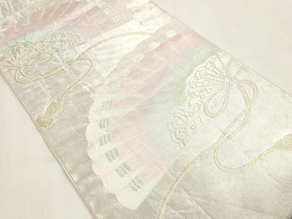 平和屋着物◎六通柄袋帯　檜扇文　金銀糸　正絹　逸品　DAAZ8674qa