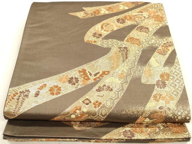 平和屋着物◎六通柄袋帯　葛帯　花蝶文　金糸　正絹　逸品　DAAZ8681qa