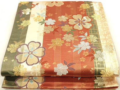 平和屋着物◎六通柄袋帯　舞花間道　金銀糸　正絹　逸品　DAAZ8683qa