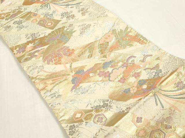 平和屋着物◎六通柄袋帯　唐織　鳳凰枝松花文　金銀糸　正絹　逸品　DAAZ8684qa