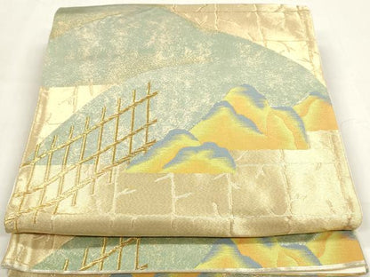 平和屋着物◎六通柄袋帯　重ね山文　金糸　正絹　逸品　DAAZ8690qa