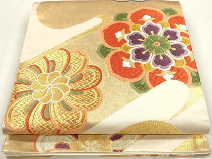 平和屋着物◎六通柄袋帯 唐織 瑞花吉祥文 金糸 正絹 逸品 DAAZ8691qa