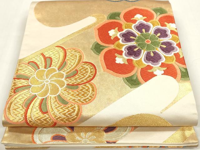 平和屋着物◎六通柄袋帯 唐織 瑞花吉祥文 金糸 正絹 逸品 DAAZ8691qa
