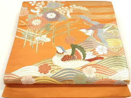 平和屋着物◎六通柄袋帯　唐織　おし鳥文　金糸　正絹　逸品　DAAZ8693qa