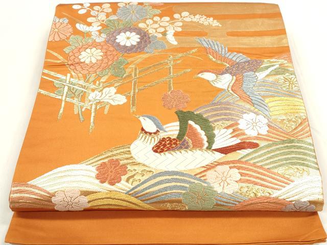 平和屋着物◎六通柄袋帯　唐織　おし鳥文　金糸　正絹　逸品　DAAZ8693qa
