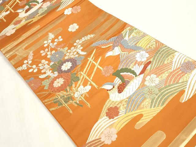 平和屋着物◎六通柄袋帯　唐織　おし鳥文　金糸　正絹　逸品　DAAZ8693qa
