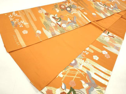 平和屋着物◎六通柄袋帯　唐織　おし鳥文　金糸　正絹　逸品　DAAZ8693qa