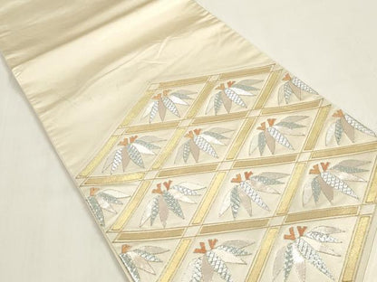 平和屋着物◎太鼓柄袋帯 駒刺繍 笹菱文 正絹 逸品 DAAZ8694qa