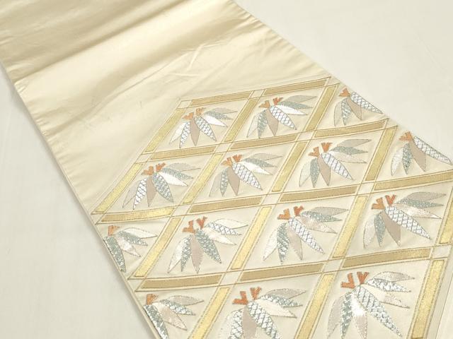 平和屋着物◎太鼓柄袋帯 駒刺繍 笹菱文 正絹 逸品 DAAZ8694qa