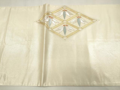 平和屋着物◎太鼓柄袋帯 駒刺繍 笹菱文 正絹 逸品 DAAZ8694qa