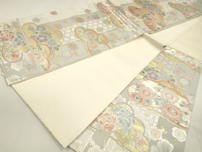 平和屋着物◎六通柄袋帯　薫風彩　枝松花文　金銀糸　正絹　逸品　DAAZ8703qa
