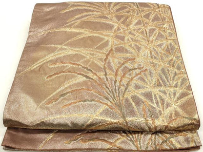 平和屋着物◎六通柄袋帯　草花文　金糸　正絹　逸品　DAAZ8717qa