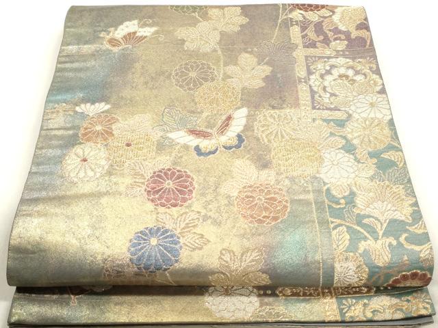 平和屋着物◎六通柄袋帯 花蝶文 金糸 引箔 正絹 逸品 DAAZ8721qa
