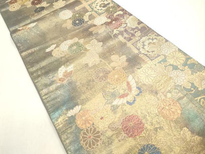 平和屋着物◎六通柄袋帯 花蝶文 金糸 引箔 正絹 逸品 DAAZ8721qa