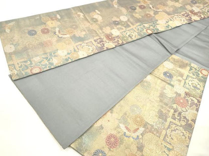 平和屋着物◎六通柄袋帯 花蝶文 金糸 引箔 正絹 逸品 DAAZ8721qa
